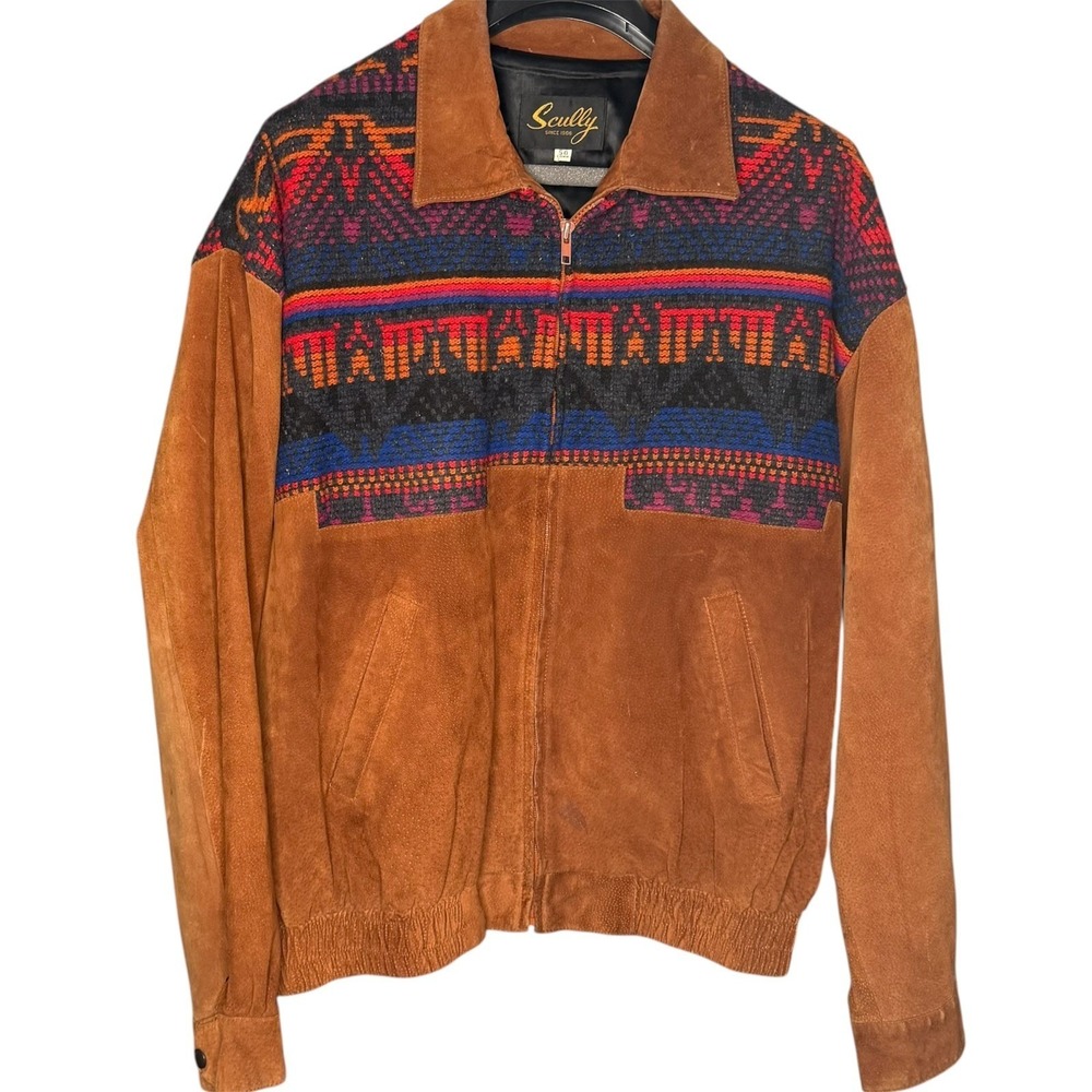 Scully Jacket Leather Wool Aztec 50R XXL Tapestry Western Ranch Cowboy Vintage